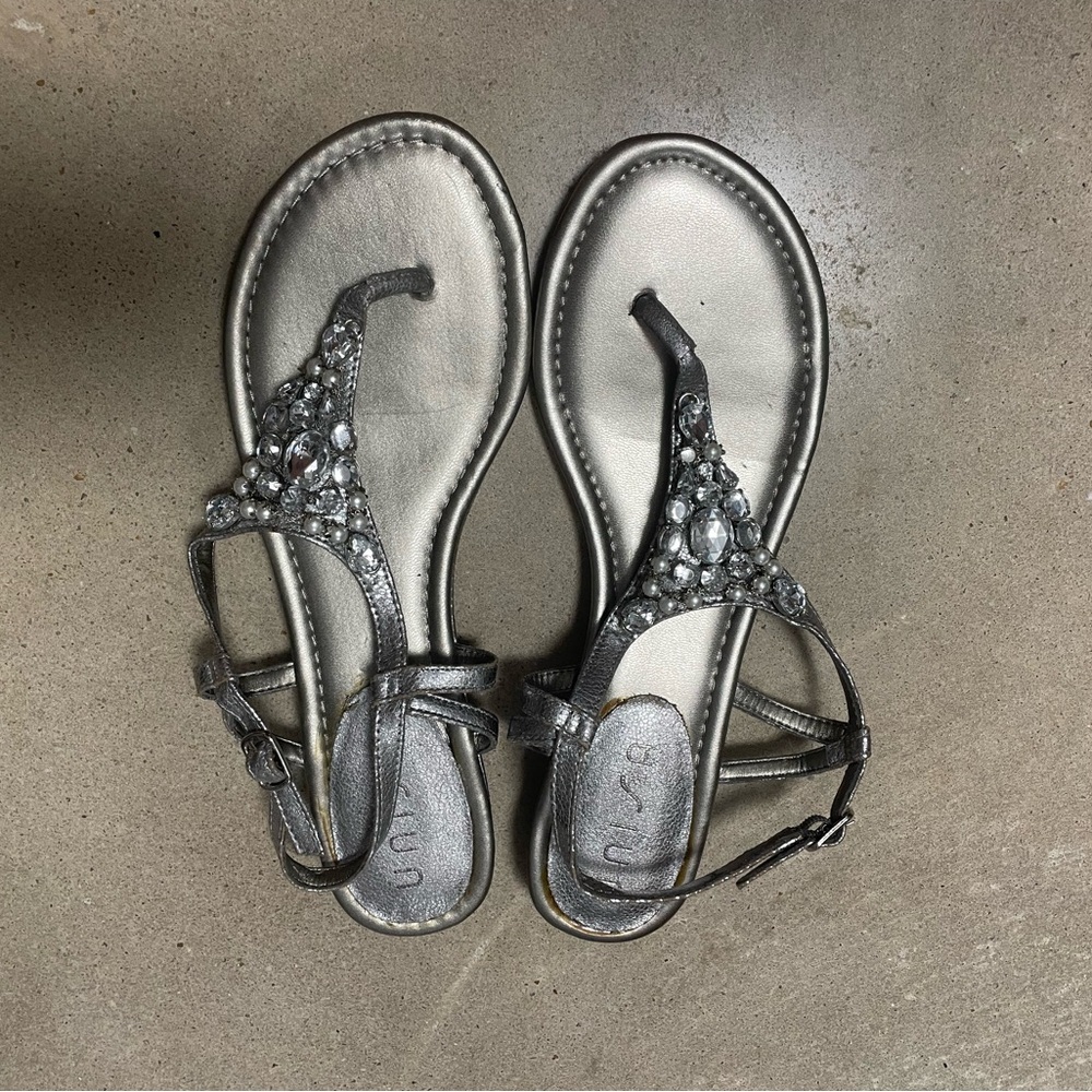 Unisa Silver Sandals with Gem Accents